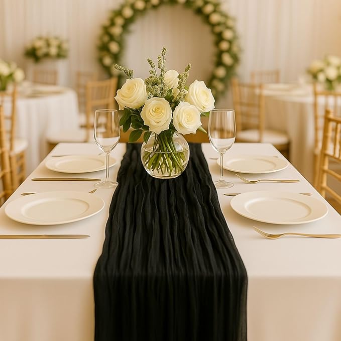 6 Pack Black 10FT Cheesecloth Table Runner 120 Inch Rustic Boho Gauze Cheese Cloth Table Runner for Wedding Baby Shower Bridal Shower Birthday Party Home Decorations