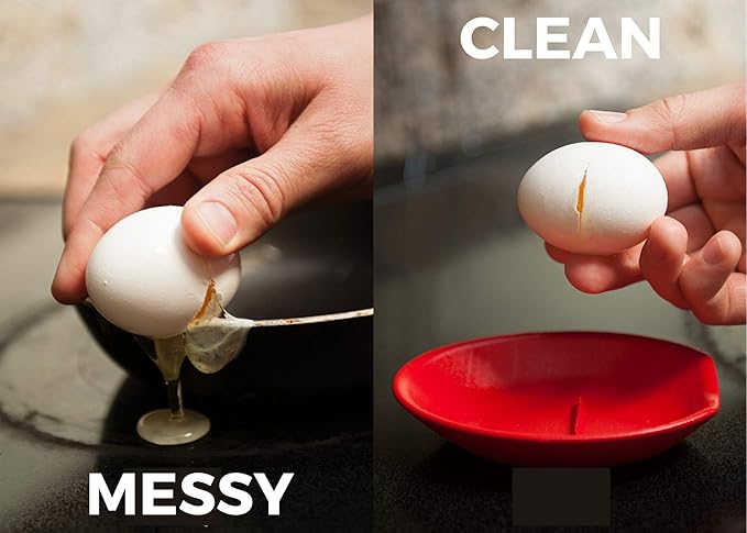 THE ORIGINAL Crack'em Egg Cracker & Spoon Rest (Jet Black) - Perfectly Cracks Eggs & Contains Messes - Easy to Use & Clean - Great for Kids - Prevents Broken Yolks
