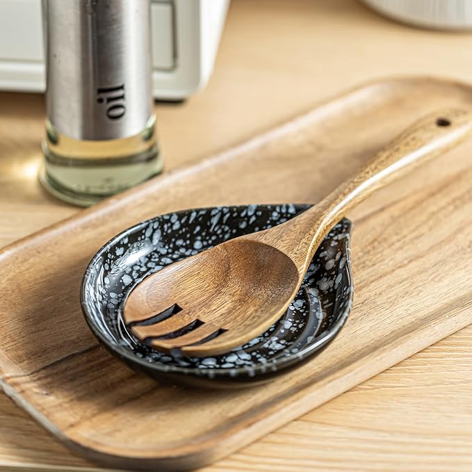 LAUCHUH Spoon Rest for Stove Top, 5 inch Cooking Spoon Holder for Kitchen Countertop Large Ladle Holder for Spatula, Spoons or Tong, Farmhouse Kitchen Decor for Valentine's Day, Starry Black