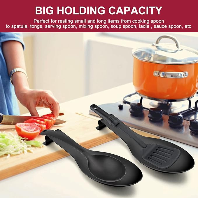 Spoon Rest, E-far Matte Black Stainless Steel Spoon Ladle Holder Spatula Rest for Kitchen Stove Top, Large Size & Dishwasher Safe