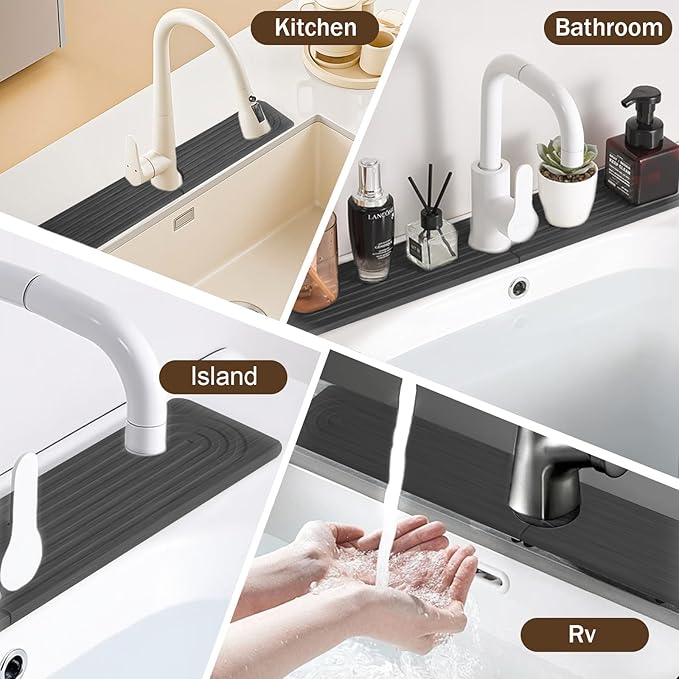 Fast Drying Faucet Mat for Kitchen Sink - 24 Inch Quick Dry Stone Diatomite Faucet Splash Guard & Drip Catcher with Sponge Foot Pads for Kitchen Sink, Bathroom Tray Counter Prevents Moisture Buildup