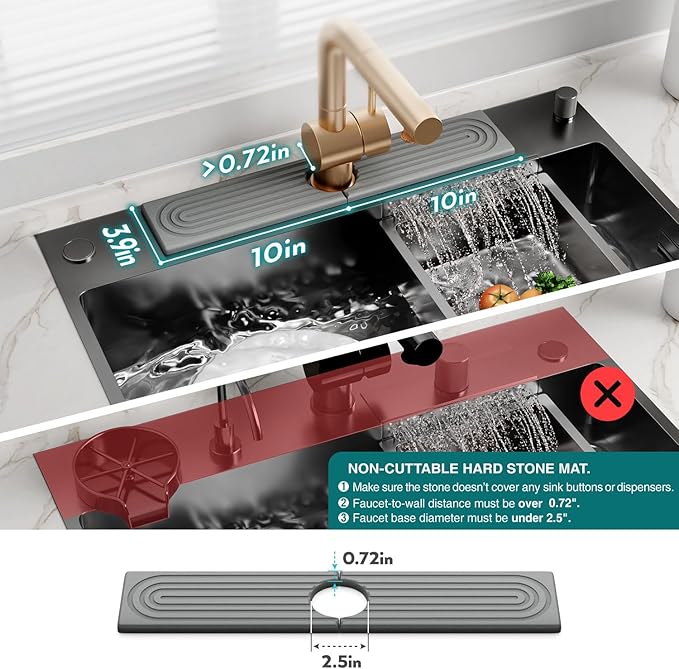 Diatomite Stone Sink Candy - Instant Dry Stone Sink Tray around Faucet, Prevents Moisture Buildup - Faucet Splash Guard for Bathroom Counter (Dark Grey, 20" x 3.9")