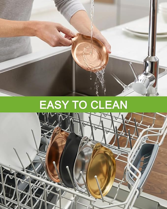 Stainless Steel Spoon Rest, Spatula Ladle Holder, Stainless Steel Utensil Spoon Rest Holder, Brushed Finish, Dishwasher Safe 5.9 x 5.1 Inch (Round Rose Gold 1PC)