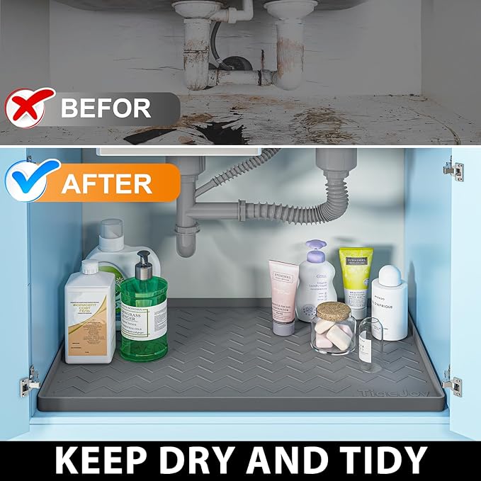 TigeJoy 19" x 19" Under Sink Mats for Kitchen Waterproof, Leak-Proof Silicone Mat Sink Protector and Cabinet Liner, Kitchen Essentials Organizer and Storage, Boot or Shoe Tray, Pet Feeding Mat