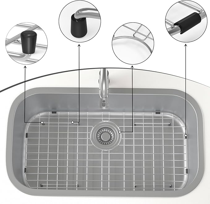 Sink Protector Grid 26-1/16" x 14-1/16", Rear Drain with Corner Radius 3-1/2", 304 Stainless Steel Material Sink Bottom Grid for Single Bowl Sink, Premium Sink Rack