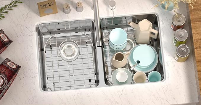 SANNO Kitchen Sink Protectors Gird, 16.14" L X 13" Sink Rack Sink Protector Expandable Dish Drying Rack Sink Dish Rack in Sink or On Counter