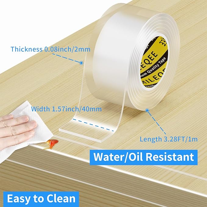 Clear Edge Protector Strip, 1.57in x 3.28FT, Sharp Edge Wrap Cover Tape, Self Adhesive Protective Corner Bumper Guards for Cabinet Door Desk Glass Table Bed Furniture, Kitchen Countertop