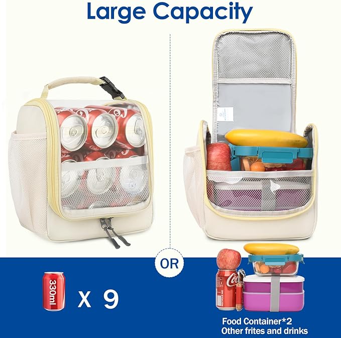 Genteen Kids Lunch Box, Insulated Lunch Bag for Kids, Toddler, Girl, and Boy; Holds Lunch Box, Water Bottle, & Snacks; Easy-Clean Water-Resistant Fabric & Multiple Zippered Pockets (Begie)