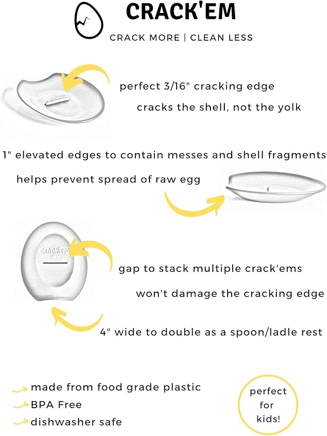 THE ORIGINAL Crack'em Egg Cracker & Spoon Rest (Red 3-Pack) - Perfectly Cracks Eggs & Contains Messes - Easy to Use & Clean - Great for Kids - Prevents Broken Yolks