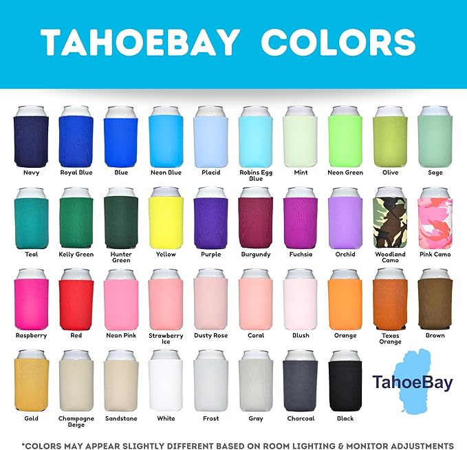 TahoeBay Bulk Blank Beer Can Cooler Sleeves (50-Pack) Sublimation Blanks for Vinyl Plain Soft Foam Can Sleeves Coolers for Soda Cans & Bottles Black, White, Assorted Solid Color (Sandstone)