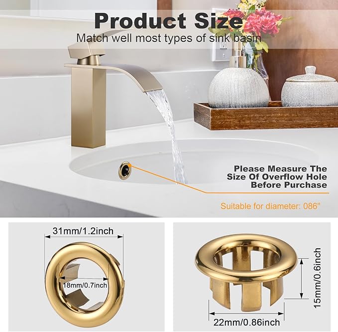 Sink Overflow Ring Brushed Gold: ARCORA 2 Pack Bathroom Kitchen Sink Basin Trim Overflow Cover Hole Insert Cap