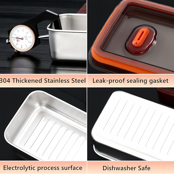 Bacon Container for Refrigerator, Bacon Storage Containers with Lids Airtight, Stainless Steel Airtight Deli Meat Storage Containers for Fridge, Long Container for Kitchen Food Storage (GrayLid)
