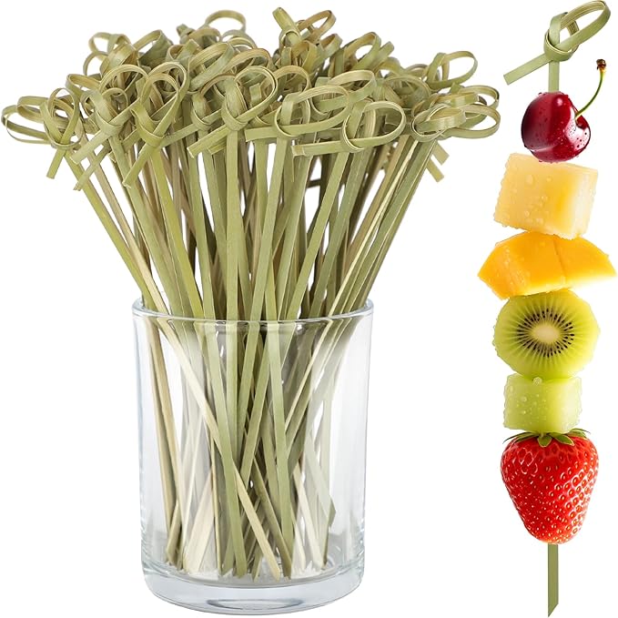 200 Cocktail Picks - [6 Inch] Long Fancy Toothpicks for Appetizers, Decorative Bamboo Knot Skewers Cocktail Sticks for Drinks Food Fruit Kabobs Sandwich Charcuterie Boards Accessories Party Supplies