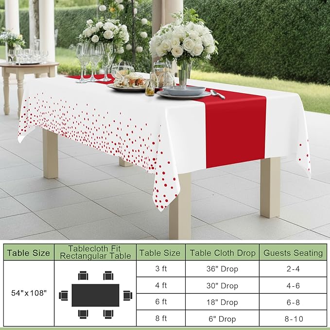 Smiry Plastic Table Cloth Disposable 5 Pack, 54 x 108 Inch Rectangle Waterproof Tablecloth, Printed Gold Table Runner Style for Birthday Weeding, Party Decorations, Leakproof & Sturdy, White and Red