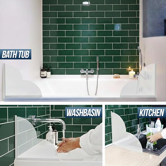 Removable Tub Splash Guard 2 Pack, Bathtub Splash Guard with Silicone Base & Acrylic Shower Corner Water Guard, Self Adhesive Shower Splash Guards to Keep Water in Tub or Walk-in Shower