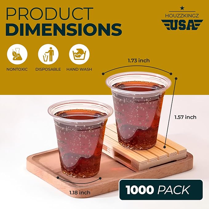 Plastic Shot Glasses Disposable 1.25 Oz – 1000 Clear Plastic Shot Glass Cups Bulk for Liquors, Wine Tasting, Jello, Tequila, Mini Small Cocktail Margarita Sample Sauce Cups for Parties, Everyday Use