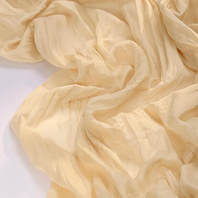Socomi 2pcs Gold Champagne Cheesecloth Table Runner Summer Boho Rustic Gauze 120 inch 10FT Cheese Cloth Sheer Runner for Wedding Party Baby Shower Birthday Home Decor Holiday Decorations