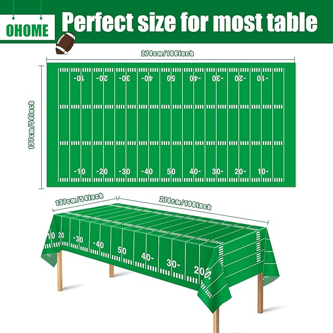 OHOME Football Party Decorations - Super Game Bowl Party Decorations 2026 - Disposable Tablecloth Plastic Table Covers for Football Game Birthday Football Parties Decor Supplies 54" X 108",2 Pack