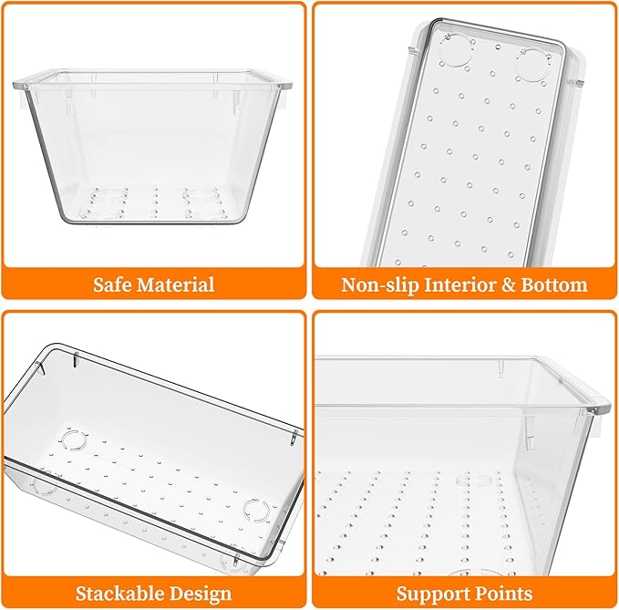 StorMiracle 32 PCS Clear Plastic Drawer Organizer Set, 4-Size vanity organizer Trays and Storage Bins for Makeup, Jewelry and Gadgets in Bedroom, Bathroom and Office, Clear