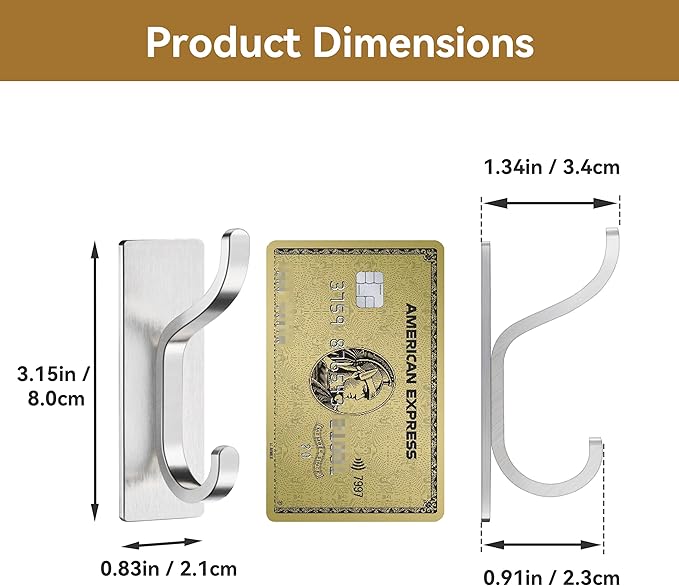 pickpiff Adhesive Wall Coat Hooks - Heavy Duty Stick-On Door Hanger, Metal Hook for Hanging Towel,Purse, Robe, Backpack, Jacket, Clothes - for Bathroom,Dorm, Closet, Kitchen - Brushed Silver, 10 Pack