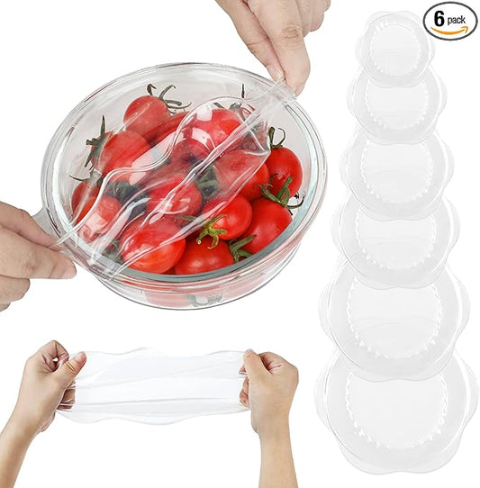 Silicone Stretch Lids for Food Storage in Fridge, Reusable Elastic Bowl Covers for Cup, Cans, Jars, Round & Rectangle Container, Food Grade Silicone Microwave Food Cover, Heat-Resistant, Transparent