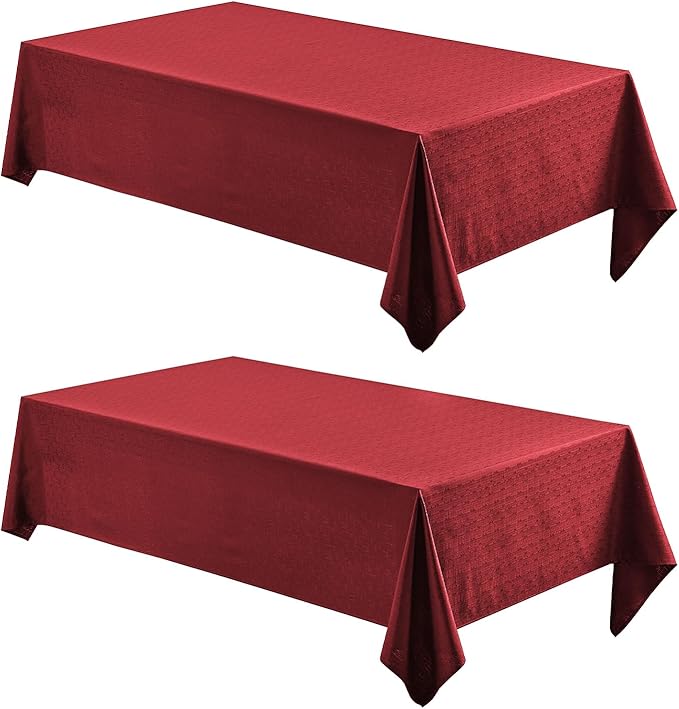 Veblandy 2 Pack Rectangle Tablecloth, 60x84 inch, Water Resistant Wrinkle Free Linen Textured Table Cloth Washable, Decorative Fabric Table Cover for Dining, Party and Camping, Red
