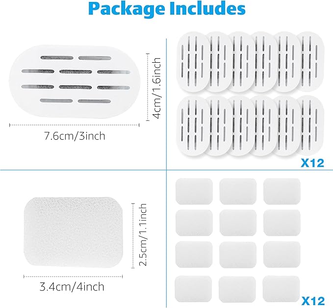 MISFANS Ceramic Cat Water Fountain Filters, 12 Pack Replacement Filters & 12 Pack Replacement Pre-Filter Sponges Set for MISFANS and Other Ceramic Pet Fountain Water Dispenser