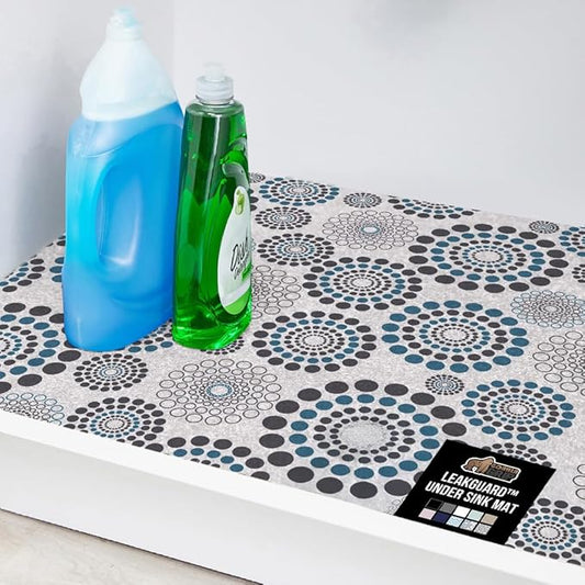 GORILLA GRIP LeakGuard Non-Adhesive Under Sink Mat for Kitchen Cabinet, 24x40, Waterproof Quick Dry Shelf Liner, Durable Absorbent Felt Mats for Bathroom Sink, Cabinets, Dresser, Spiral Gray Turquoise