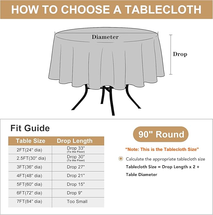 sancua Round Tablecloth 90 Inch Diameter, 8 Pack - Circle Polyester Fabric Table Cloth for Wedding Party Reception Banquet Birthday, Washable Formal Table Cover (Fit 30-72 Inch Tables), Navy Blue