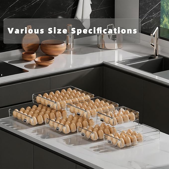 HIYOHIYO Clear 24 Egg Holder for Fridge, Large Egg Organizer for Refrigerator, Stackable Egg Storage Trays for Countertop, Eggs Drawer Dispenser with Time Scale (2 Layer, 7.9"x 6.3"x 5.5")