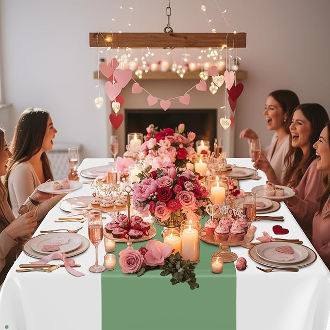 Smiry Plastic Table Cloth Disposable 5 Pack, 54 x 108 Inch Rectangle Waterproof Tablecloth, Printed Gold Table Runner Style for Birthday Weeding, Party, Leakproof & Sturdy, White and Sage Green