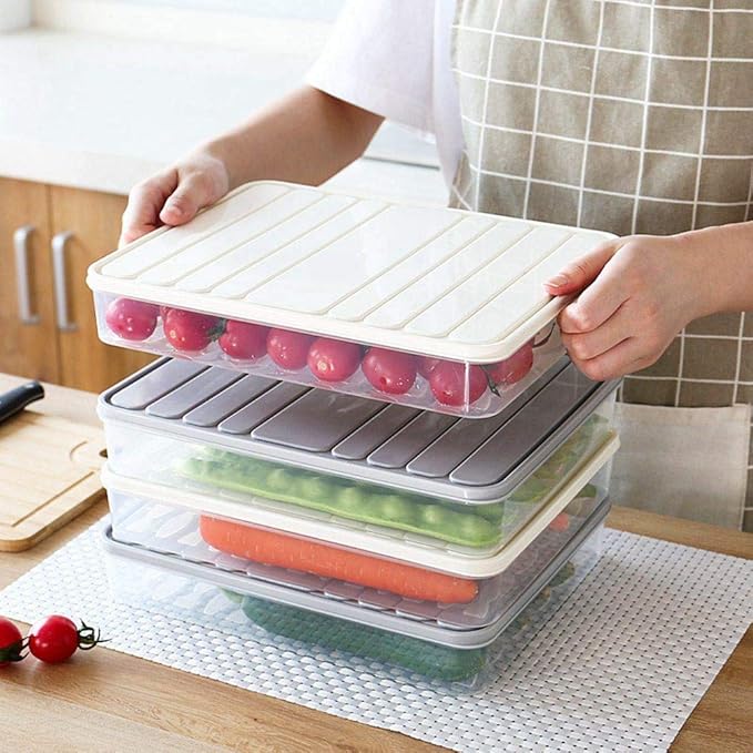 Food Storage Containers 11.02×8.85×1.81" Vegetable Organizer with Lid Clear Fridge Crisper Keep Food Fresh Kitchen Organizer Bins (2 x Large)