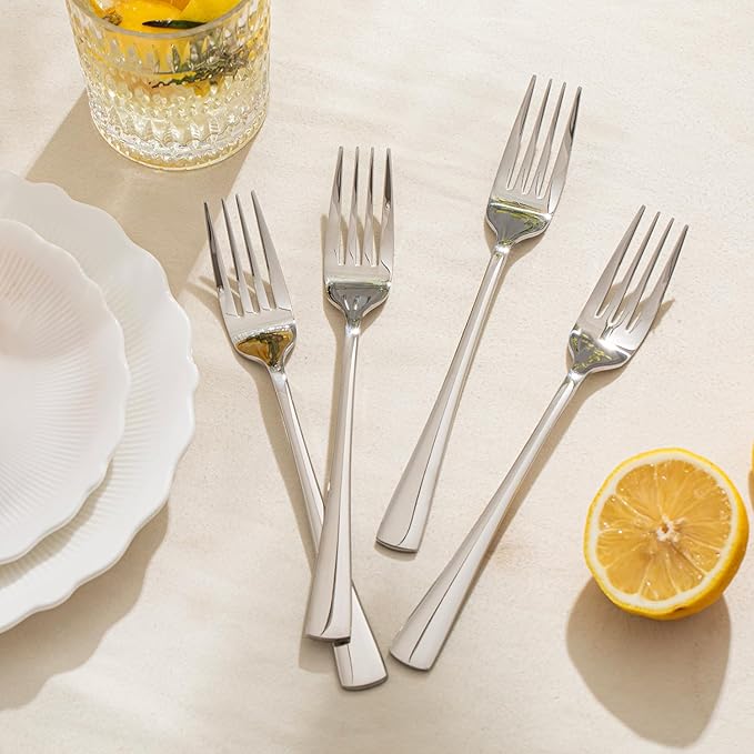 KINGSTONE 4 Piece Dinner Forks Set, 18/10 Stainless Steel Forks, Silver Food Grade Fork Set of 4, Metal Forks for Home, Kitchen, Weddings, Parties or Restaurant, Dishwasher Safe-8.18inches