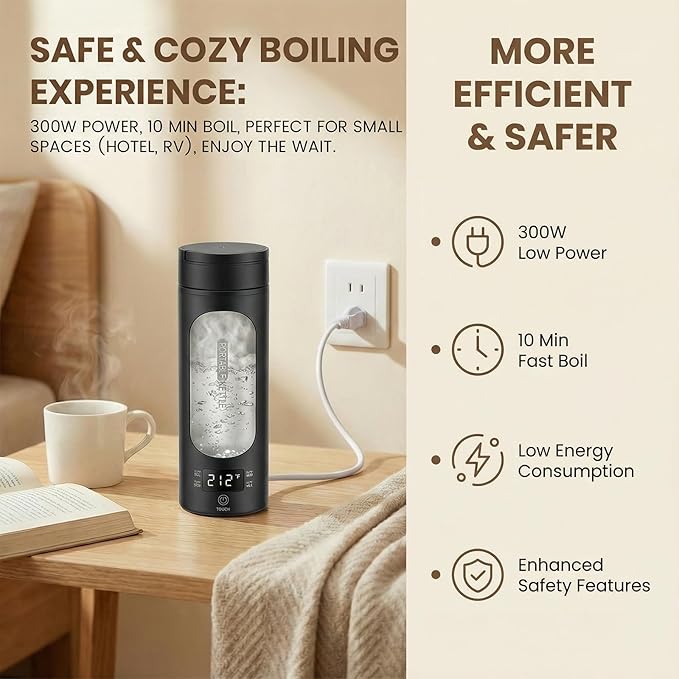 Portable Electric Kettle （120V）, Travel Tea Kettle, 316 Stainless Steel Premium Liner, 4-speed Temperature Adjustment with Auto Shut-off and Boil-Off Protection black