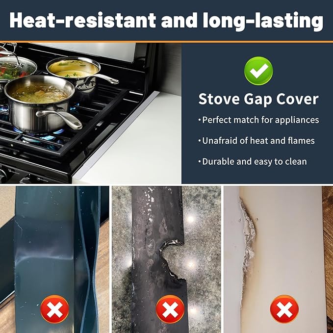Stove Gap Covers Stainless Steel, Adjustable 13.8-27.5 In(2 Pack), Heat Resistant, Gas Stove Side Gap Protector (White)