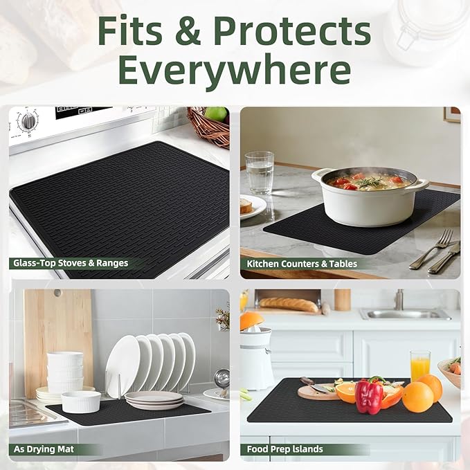 LONGKING Stove Top Cover for Electric Stove - Silicone Stove Mat for Glass Top Stove, Dish Drying Mats For Kitchen, Range Covers for Electric Stove (Black Grid, 28 x 20)