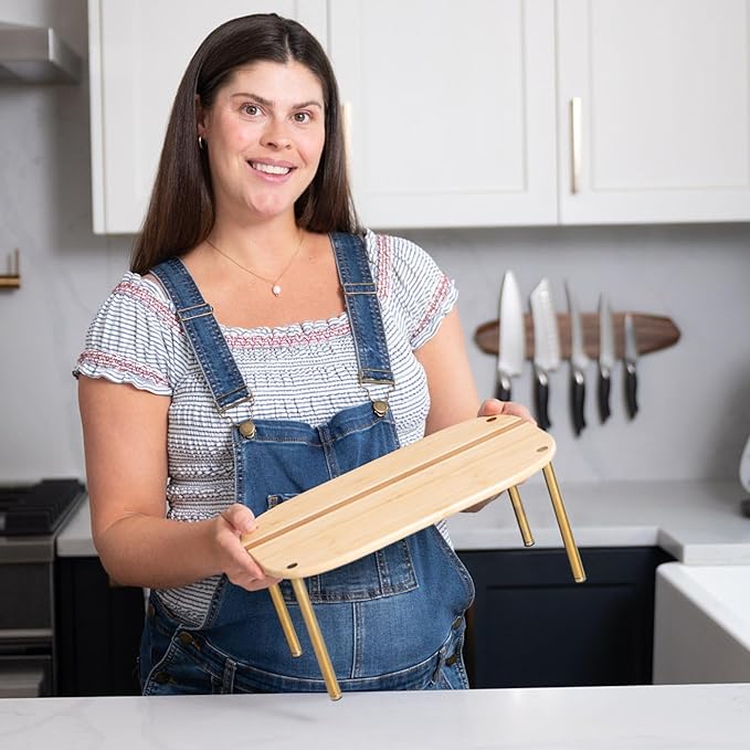Ibyx Premium Kitchen Cabinet Organizer Shelf - Set of 2 Kitchen Counter Shelves - Stackable Shelf Racks for Cabinets - Bamboo Top with Metal Legs (Natural)
