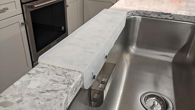 SiliSink XL Silicone Sink Edge Guard for Kitchen Sink - Fits 3.75” - 4” Wide - The Original Stone Protector with Sponge Caddy - Splash Guard, 20” Frosted Matte