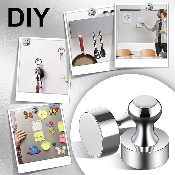 Metallic Magnets, Refrigerator Magnets, 60 Pack Silver Magnetic Push Pins, Strong Fridge Magnets, Multi-use Whiteboard Magnets Perfect for Kitchen Office Classroom