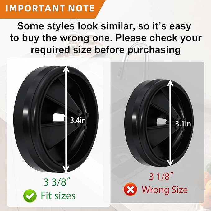 Garbage Disposal Splash Guard 3 3/8" for InSinkErator Evolution Series, Noise Reduction & Easy Install Nitrile Rubber Sink Baffle - Dishwasher Safe Drain Plug for Home Kitchens & Rentals