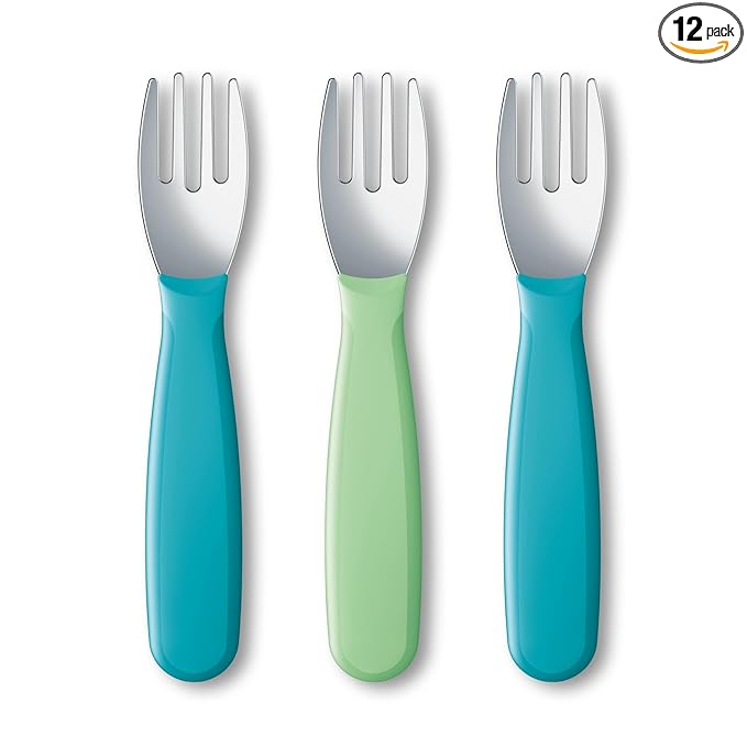 NUK Kiddy Cutlery Forks, Durable Stainless Steel, BPA & Latex-Free, 18+ Months,3 Count (Pack of 12)