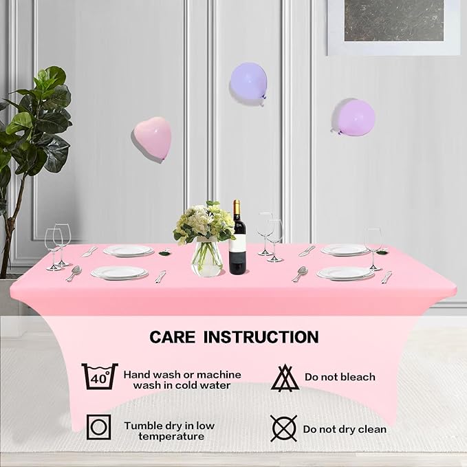 IVAPUPU 2 Pack 6FT Table Cloth for Rectangular Fitted Events Stretch Pink Table Covers Washable Spandex Spring Tablecloth Protector for Party, Wedding, Cocktail, Banquet, Festival