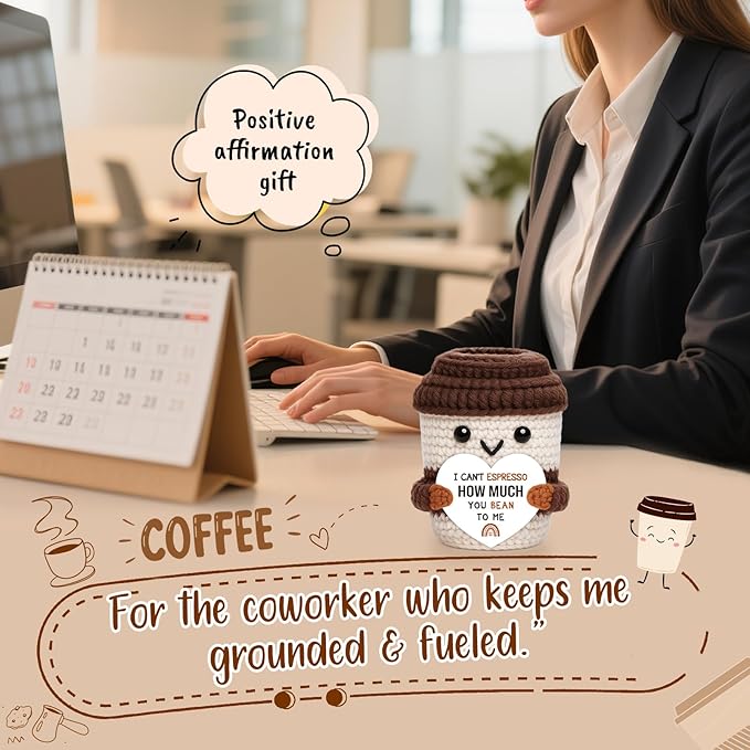 OCCdesign Mini Appreciation Gift for Women Men Wife Husband Moms Dads Teachers Nurses Handmade Crochet Coffee Cup for Coffee Lovers Thank You Gift for Birthday Teachers Day Office Desk Decor