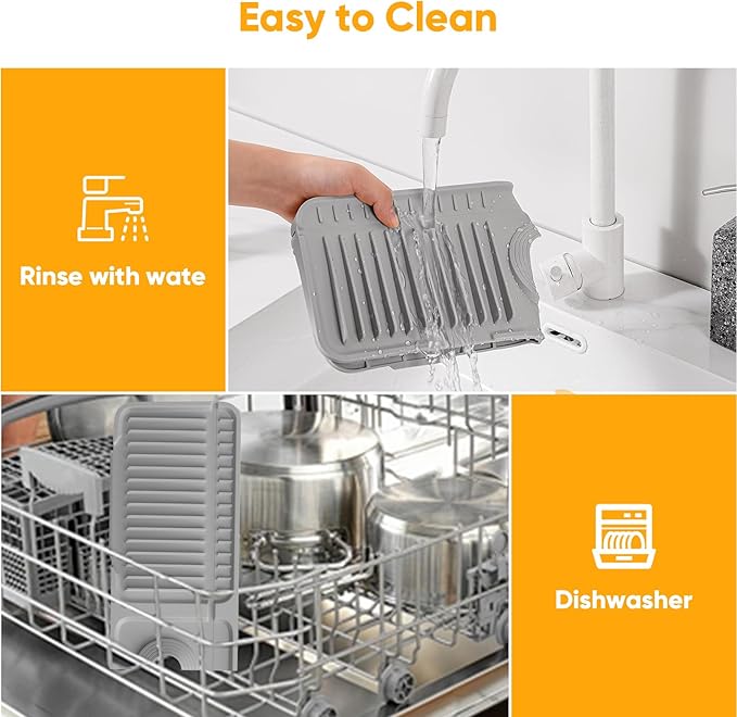 17.7'' Folding Faucet Mat for Kitchen Sink Splash Guard[7° Slope Fast Self-draining][Snap Lock Fit] Kitchen Sink Faucet Mat Splash Guard Kitchen Sink Area Water Splash Guard Behind Faucet Draining Mat