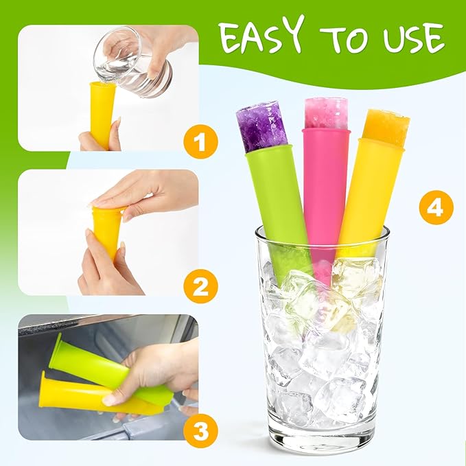 RAINFLOW 8 PCS Silicone Popsicle Molds - Reusable Popsicle Maker with Lids,Leak Proof Pop Tubes,Food Grade Silicone Freezer Molds for Homemade Ice Pops,Yogurt Tubes,Family Snacks