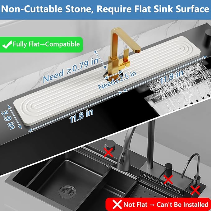 24'' Longer Faucet Mat for Kitchen Sink [Diatomite Stone Super Fast Drying] Stone Faucet Mat for Kitchen Sink Splash Guard Sink Stone Quick Dry around Faucet Stone Drying Mat Bathroom Quick Drying Mat
