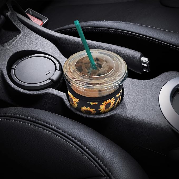 YR Reusable Neoprene Insulator Sleeve for Iced Coffee Cups, 3 Pack Coffee Coolies sleeves for Iced & Hot Drinks, Cold Beverage Cooler Compatible with Starbucks Coffee and More (Sunflower)