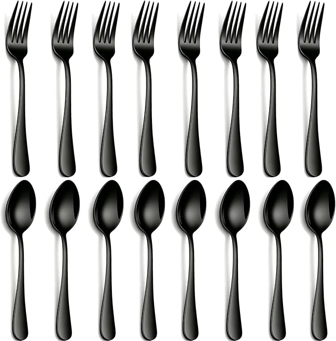Black Spoons And Forks Set,Set of 12 Top Food Grade Stainless Steel Forks And Spoons Silverware, Kitchen Utensil Set of Forks and Spoons,Flatware Cutlery Set for restaurant