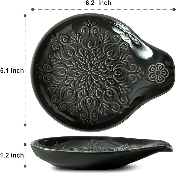Farmhouse Ceramic Spoon Rests Holder for Kitchen Counter Stove Top (Black-A3)