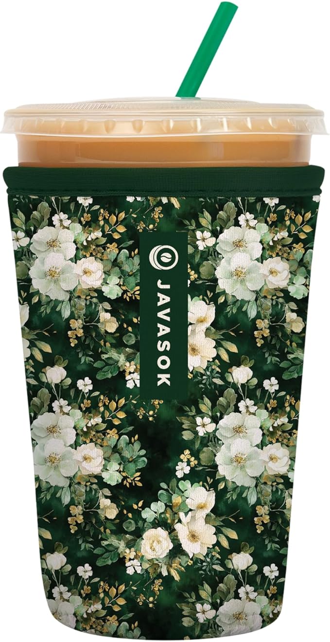 Sok It JavaSok Iced Coffee & Cold Soda Insulated Neoprene Cup Sleeve (Good Luck Garden, Medium: 22-28oz)